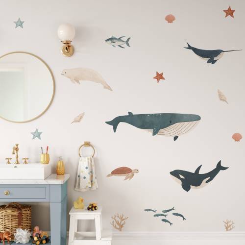 Ocean Decals for Kids Room, Playful Sea Creature Wall Stickers, Nautical Nursery, Marine Animal Decals, Whimsical Ocean Decor, Under the Sea