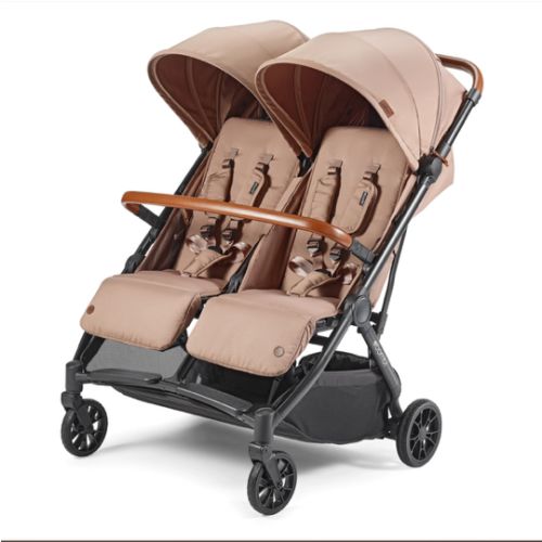 Bēbee Twin: Best Folding Double Stroller | Bombi Gear - Mocha | Big Wheels Set Add On | Any Car Seat Adapter Add On