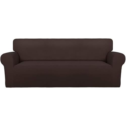 PureFit Super Stretch Sofa Slipcover – Spandex Non Slip Soft Couch Sofa Cover, Washable Furniture Protector with Non Skid Foam and Elastic Bottom for Kids, Pets （Sofa, Chocolate）