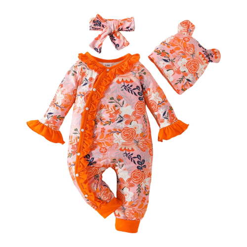 Infant Baby Girl Romper Bodysuit Long Sleeve Floral Prints Pullover Clothes Onesie For Girls Size 3-6 Months