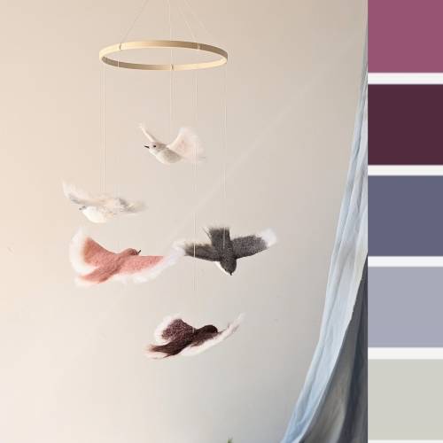 Needle Felted Birds Baby Mobile: Wool Nursery Decor