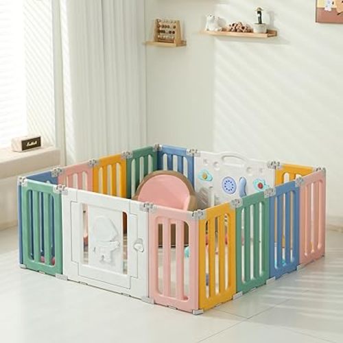 14 Panels Baby Play Pen, Extra Large Baby Playpen, Foldable Astronauts Play Pens for Babies and Toddlers, Adjustable Portable Fence Gate Playpen Yard, Colorful