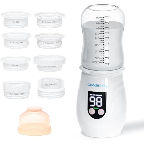 Portable Bottle Warmer for Travel, Cordless Baby Bottle Warmer, Rechargeable, 8 Adapters, 1 Milk Powder Container, Compatible with Most Bottle, Fast Heating, White
