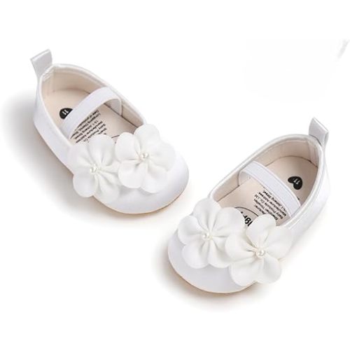 Baby Mary Jane Flats for Girls with Bowknot Cotton Anti Skid Sole Infant First Walker Princess Dress Crib Wedding Shoes