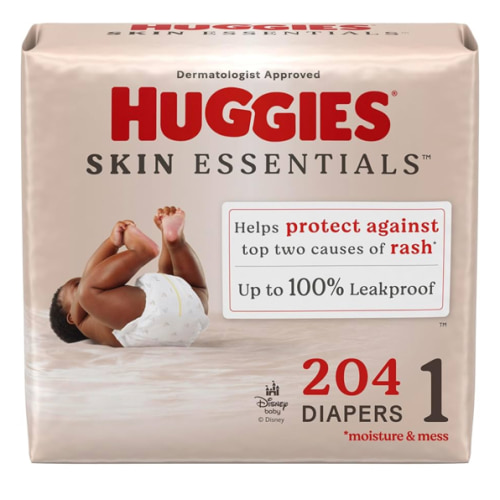 Huggies Size 1 Diapers, Skin Essentials Baby Diapers, Size 1 (8-14 lbs), 204 Count (3 Packs of 68), Packaging May Vary