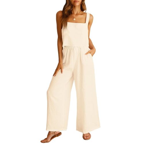 ANRABESS Women's 2 Piece Outfits Linen Pants Jumpsuit Matching Lounge Set Casual Summer Beach Vacation Trendy Clothes