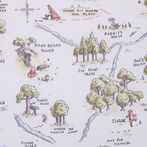 Nojo Disney Classic Winnie The Pooh Sage, Tan, And White, Map Of 100 Acre Woods Super Soft Nursery Fitted Crib Sheet