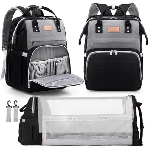 Diaper Bag Backpack, Large Capacity Multifunction Diaper Backpack with Changing Pad for Boy Girl, Travel Baby Bag for Moms Dads, Baby Registry Search Shower Gifts Black Gray