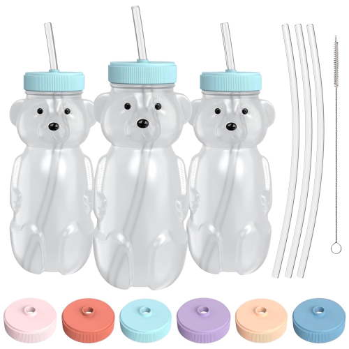 The 730 Project Honey Bear Straw Sippy Cup, 8 oz, Aqua, 3 Pack