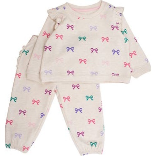 Heather Oatmeal Ribbons Cotton Sweatshirt & Sweatpants Set, 18-24M