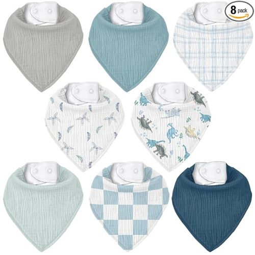 Muslin Baby Bibs 8 Pack, Baby Bandana Drool Bib for Drooling and Teething, Cotton Soft Absorbent for Girls Boys BC