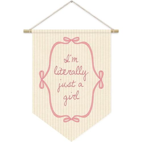 Trendy Pink Bow Banner, Coquette Preppy Aesthetic Wall Hanging Pennant Flag Decor, Preppy Decor for Girly Girls Room Decoration, I'm Literally Just A Girl Banner
