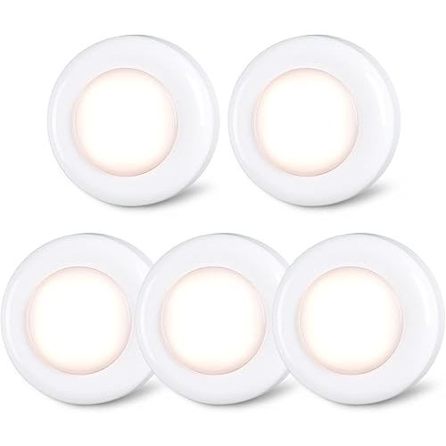 STAR-SPANGLED Push Tap Light, 2.8” Mini Night Touch LED Puck Lamp, Portable Under Cabinet Lighting AAA Battery Operated Powered, DIY Stick On Lights for Closet, Counter, Kitchen, Warm White, 5 Pack