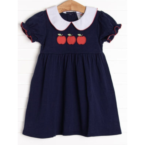 A is for Apple Applique Dress, Navy – Stitchy Fish