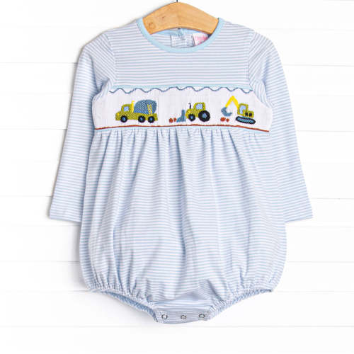 Caution Construction Smocked Bubble, Blue – Stitchy Fish