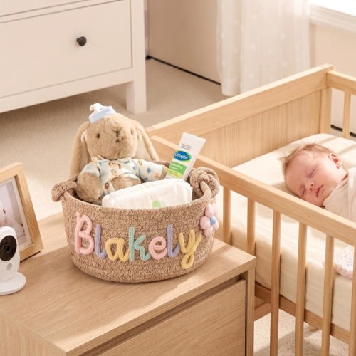 Personalized Baby Basket • Handmade Newborn Gift • Baby Shower Gift • Nursery Essentials Storage