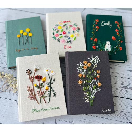 Personalized Hand Embroidered Journal Notebook A5 A6, Photo Album, Fabric Hard cover Notebook,Daisy Journal,Handmade Notebook,Custom Journal