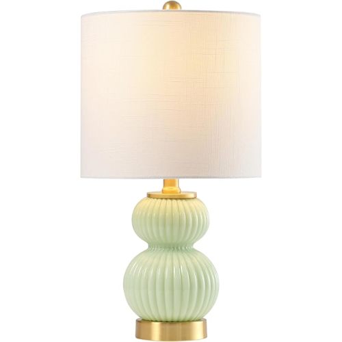 JONATHAN Y Daphne Ribbed Gourd Metal/Glass Table Lamp 20", Mint Green