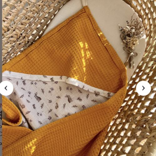 Baby towel. Color: bunnies + mustard. Size: toddler