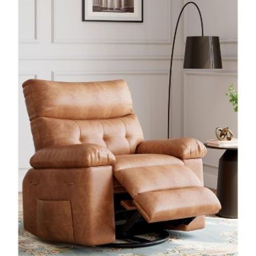 360° Swivel Rocker Recliner Chair with Heat & Massage, Soft Lazy Boy Recliner with 2 Cup Holders & Side Pocket for Living Room, Bedroom, Nursery