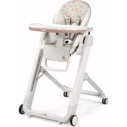 Peg Perego Siesta, Grow with Baby Folding High Chair & Recliner, Height Adjustable, Quick Clean & Easy Push Wheels for Babies & Toddlers, Made in Italy, Aquarelle (White)