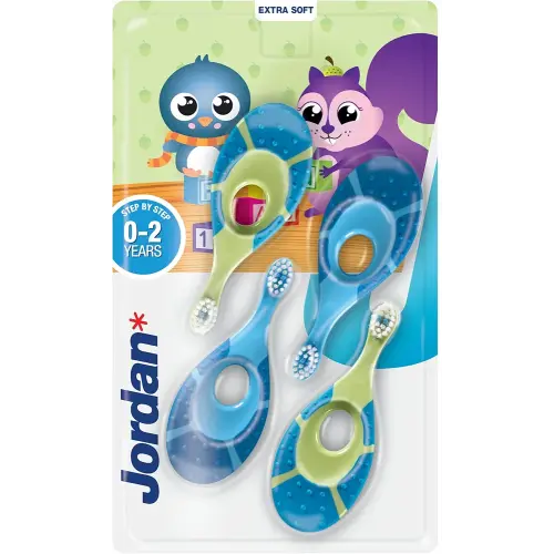 Jordan* ® | Step 1 Baby Toothbrush | 0-2 Years, Soft Bristles, BPA Free | 4 Pack