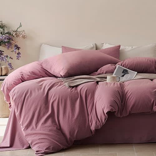 JELLYMONI 100% Cotton King Duvet Cover Set, Washed Linen-Like Texture
