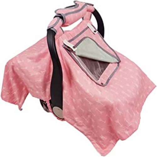Car seat Covers for Babies, 2-in-1 Nursing Cover & Infant Carseat Canopy with 3 Options net winow Opening, Kick-Proof Yet Anti-Slip Carrier Cover, Suit 4 Seasons Winter, Pink-Perfect for Girls;