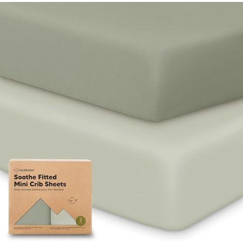 Pack N Play 2-Pack Mini Crib Sheets Fitted - 38x26 Pack N Play Sheets for Pack and Play Mattress, Organic Cotton, Soft & Breathable Playard Bedding, Neutral Mini Toddler Bed Cover for Boys, Girls (Lichen)