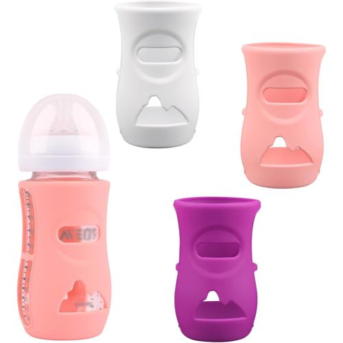 3 Pack Silicone Sleeves for Avent Natural Glass Baby Bottles, Anti Breakage Baby Bottle Holder, Compatible Philips Avent Glass Natural Baby Bottle 8 oz, BPA Free (White+Pink+Purple)