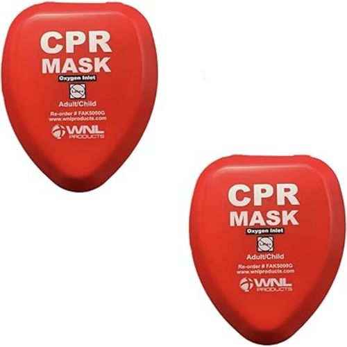 WNL Products CPR Rescue Mask, Adult/Child Pocket Resuscitator, Hard Case Kit with Belt Clip 2-Pack