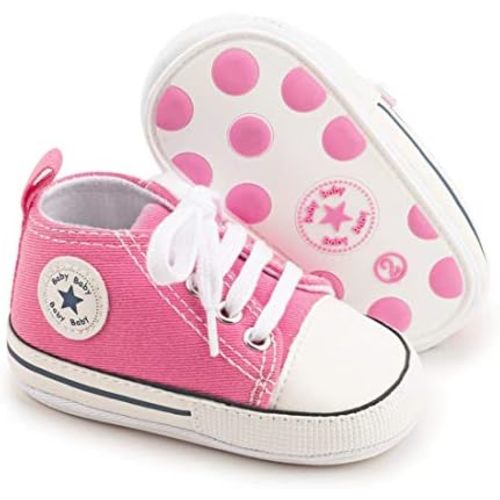 KIDSUN Unisex Baby Boy Girl Canvas Sneaker Soft Sole Infant Lace up Newborn Ankle Toddler First Walkers Crib Shoes
