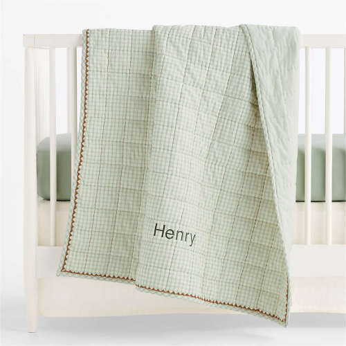 Green Tint Windowpane Plaid Organic Cotton Baby Crib Quilt