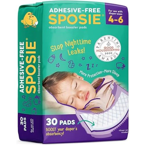 Sposie Diaper Booster Pads, Size 4-6, 30 Count - Hypoallergenic, Dermatologist and Pediatrician Tested, Fragrance, Latex, Chemical and Cruelty-Free, Made in USA