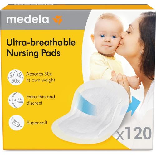 Medela Ultra-Breathable Nursing Pads, Highly Absorbent, Super Soft, Discreet Design for Comfortable Wear, Pack of 120