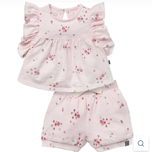 2-Piece Baby Girls Light Pink Floral Ruffled Sleeve Top & Cuffed Short – Gerber Childrenswear