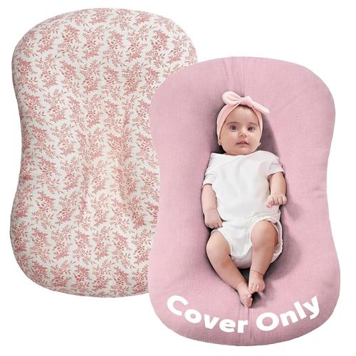FUNUPUP Muslin Baby Lounger Cover Only, Pink & Pink Leaves
