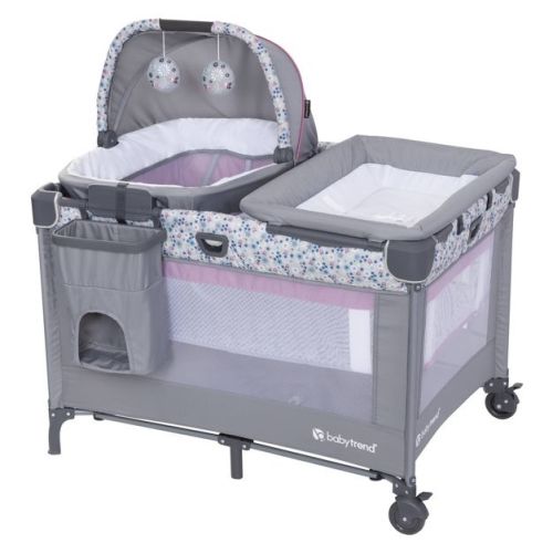 Baby Trend Nursery Den Playard with Rocking Cradle - Daisy Pink