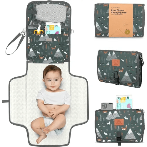 KeaBabies Portable Diaper Changing Pad - Large Waterproof Baby Changing Mat, Compact Travel Diaper Clutch, Functional Pockets Fit Newborn Essentials, Wipeable & Padded Baby Changer (Woods)