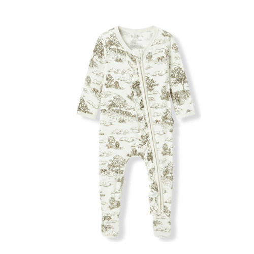 Country Toile Luxe Stretch Ruffle Footed Romper - Milkbarn Kids Sleepwear | Maisonette