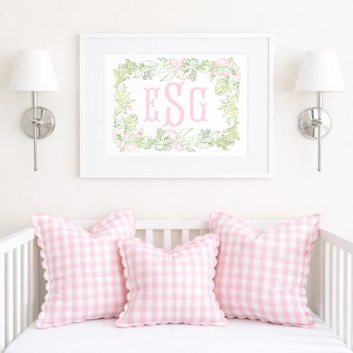 Custom Baby Crest Nursery Art, Personalized Baby Name Print, Pink Grandmillennial Baby Shower Decor, Newborn Girl Gift, Nursery Wall Art