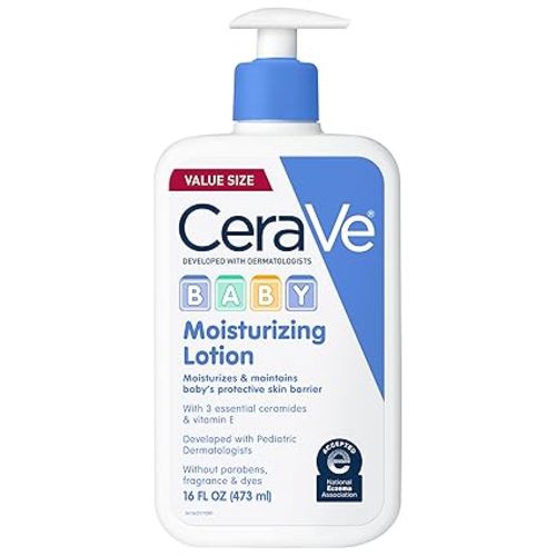 CeraVe Baby Lotion, Baby Skin Moisturizer with Vitamin E & Niacinamide,16oz | Gently Hydrates Delicate Skin with A Non-Greasy Feel, Free Of Fragrance, Dyes, Paraben & Phthalates
