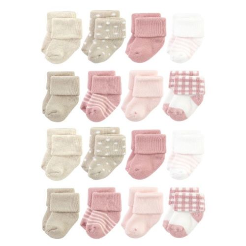 Hudson Baby Cotton Rich Baby Terry Socks 16-Pack, Mauve Taupe, 0-6 Months