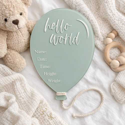 Personalized balloon baby name plaque, Acrylic Birth Announcement Sign, Photo Prop Hospital name sign, Newborn Hello world, birth stat sign