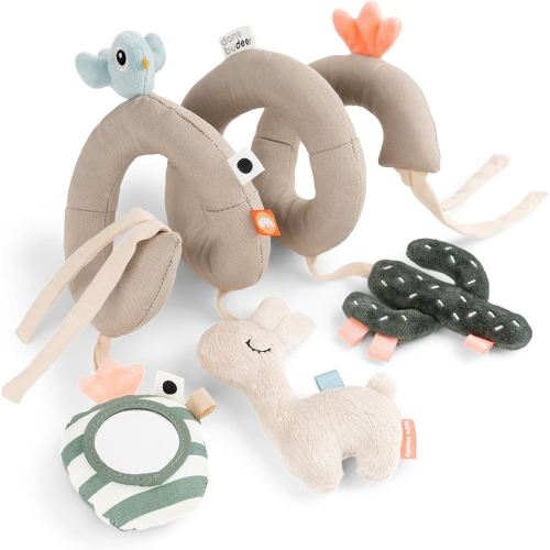 Done by Deer Lalee Sand Activity Spiral Baby Toy - Sensory Cactus, Mirror, and Crinkle Sound for Cots, Car Seats, Strollers, and Prams - Perfect Travel Companion