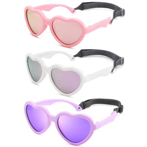 GLARDEFE Polarized Baby Heart Sunglasses with Strap - Unbreakable Infant Sunglasses for Newborn Toddler Girls Age 0-24 Months