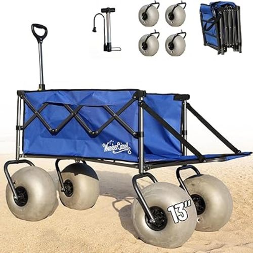 Beach Wagon with Big Wheels for Sand, 13'' Balloon Wheel, Extended Tailgate, Collapsible Cart with All Terrain Inflatable Tires