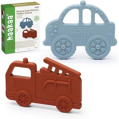 haakaa Vehicle Crew Silicone Baby Teething Toys, Car & Fire Truck, 2 Pack