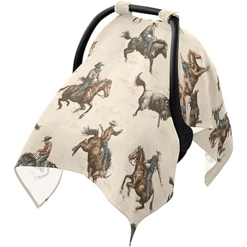 Western Cowboys Horse Vintage Car Seat Cover Baby Breathable Soft Infant Carseat Covers Canopies Babies Carrier Covers for Girl Boy