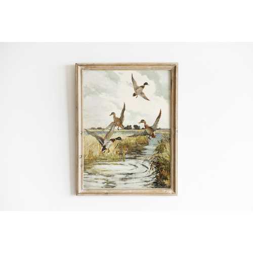 Vintage Duck Nursery PRINTED earth tone nursery art print vintage nursery art duck pond art print farm nursery mallard duck art AVA2-A1